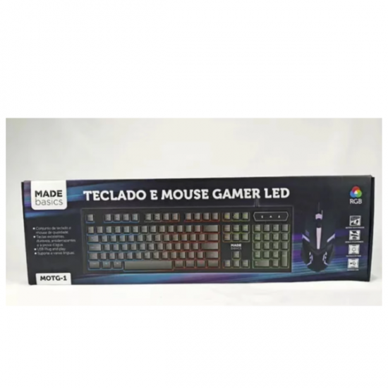 Kit Mouse E Teclado Gamer Barato LED RGB Super Leve - MOTG-1