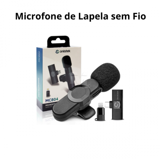 Microfone de Lapela sem Fio Type-C e Lightning