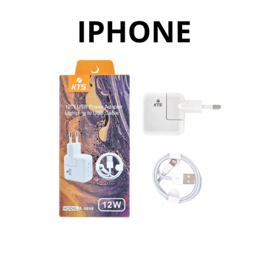 Carregador KTS 12W USB Compatível com iPhone Cabo Lightning K-5058