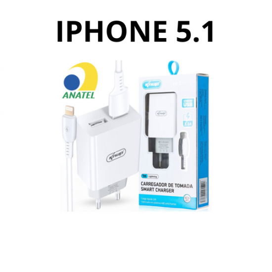 Kit Carregador de Iphone Cabo Lightning 1m 5.1A com 2 Entradas USB - KNUP KP-IC021/I