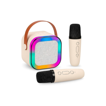 Caixa Som Bluetooth Portatil Karaokê Com 2 Microfone E Luz Led 