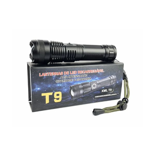 Lanterna Tática Led T9 Recarregável Alta Intensidade