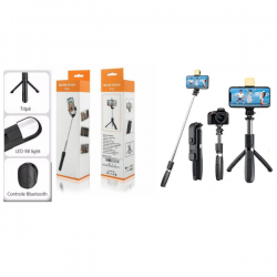 Bastão Pau de selfie Tripé Retrátil Com Luz LED Controle Bluetooth Celular